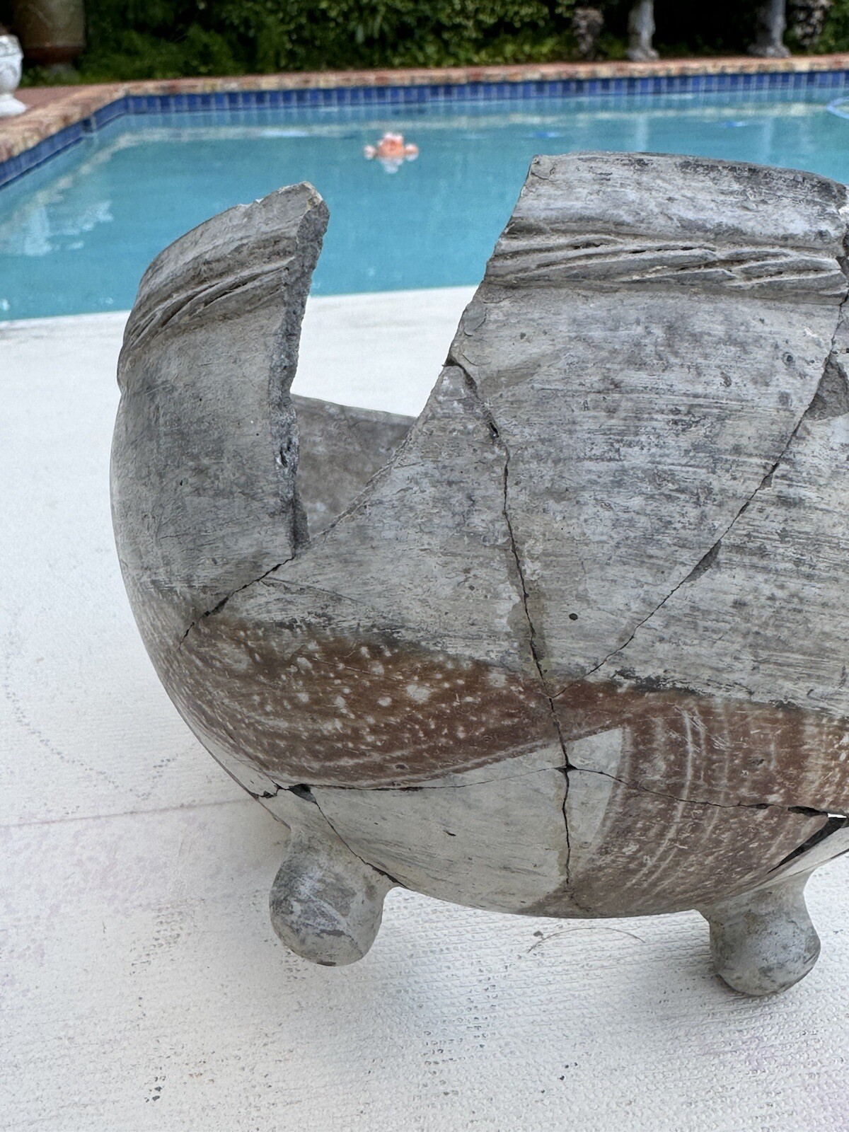 Native American PreColombian Rebuilt Footed Bowl Red Swirl Pattern Pottery Bowl