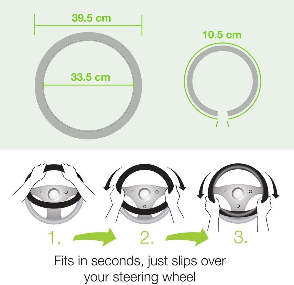 Genuine Leather Steering Wheel Cover for Car SUV Truck Large 15"-16" Black