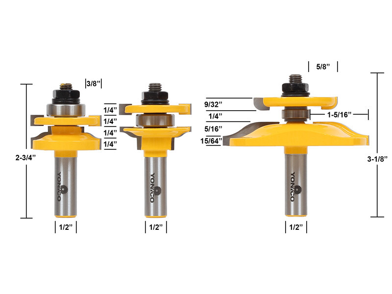 Ogee 3 Bit Cabinet Door Router Bit Set - 1/2" Shank - Yonico 12345