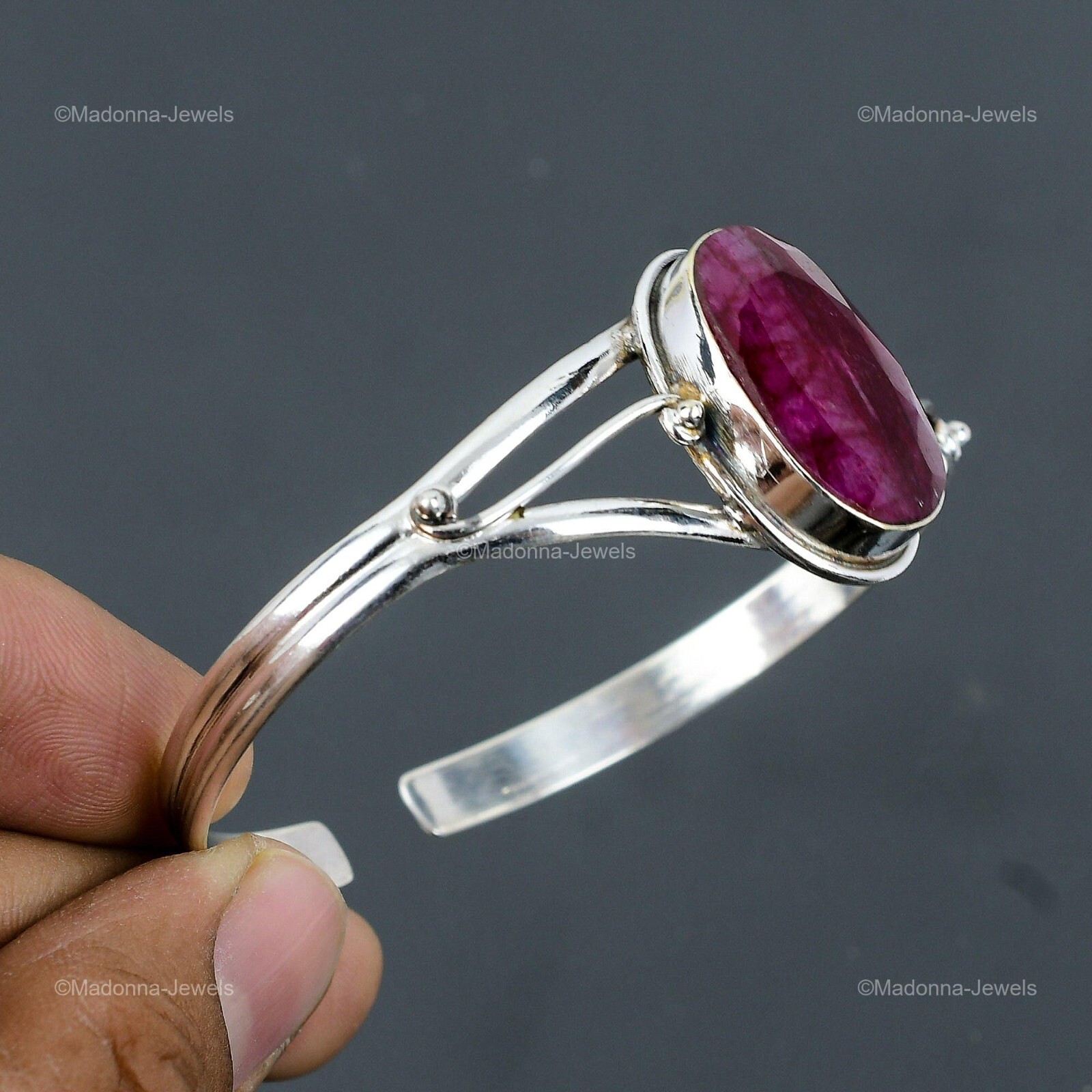 Valentines Sale Natural Kashmir Rubi Sterling Silver Daughter Bangle Bracelet