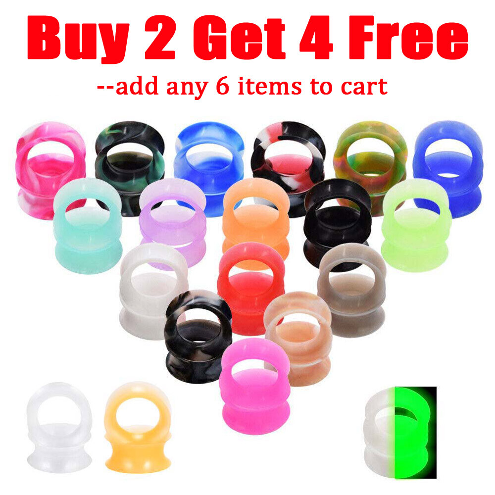 PAIR-ULTRA THIN SILICONE SKINS TUNNELS Ear Gauges Soft Ear plugs Ear Skins 2g-1"