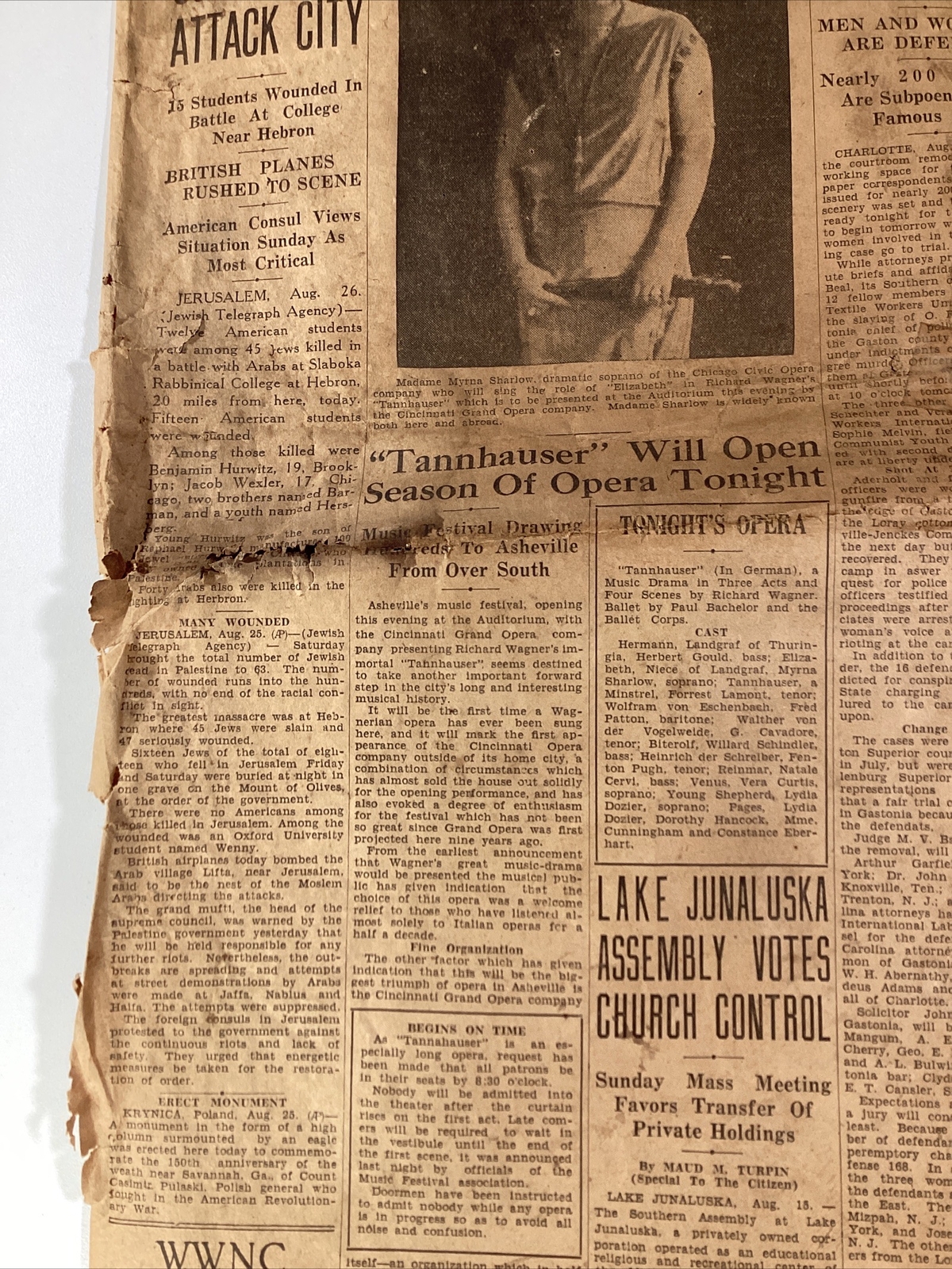Ashville NC Newspaper Aug 26, 1929 Opera Zeppelin Israel Uncle Remus Great Ads!