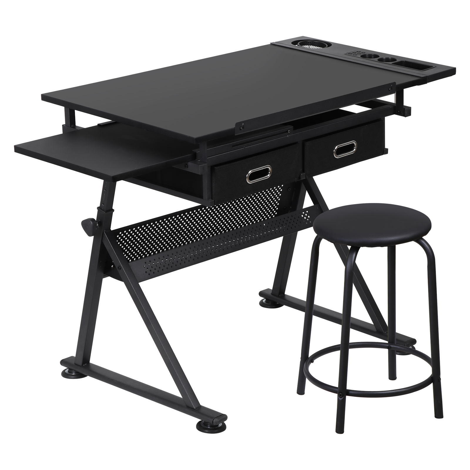 Drafting Table Drawing Desk Art Craft Workstation Adjustable with Stool Black