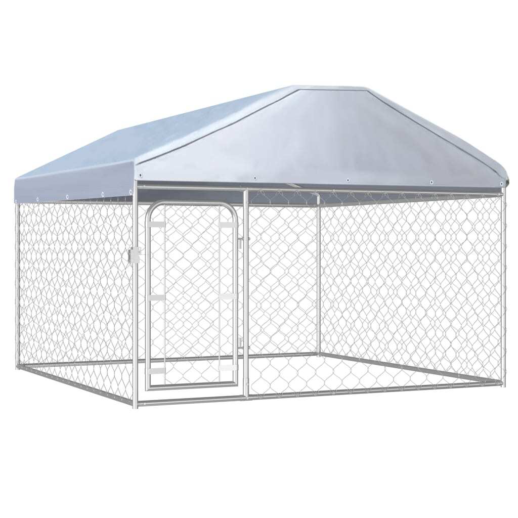 Outdoor Dog Kennel Large Dog Crate Dog Cage with Roof Galvanized Steel vidaXL vi