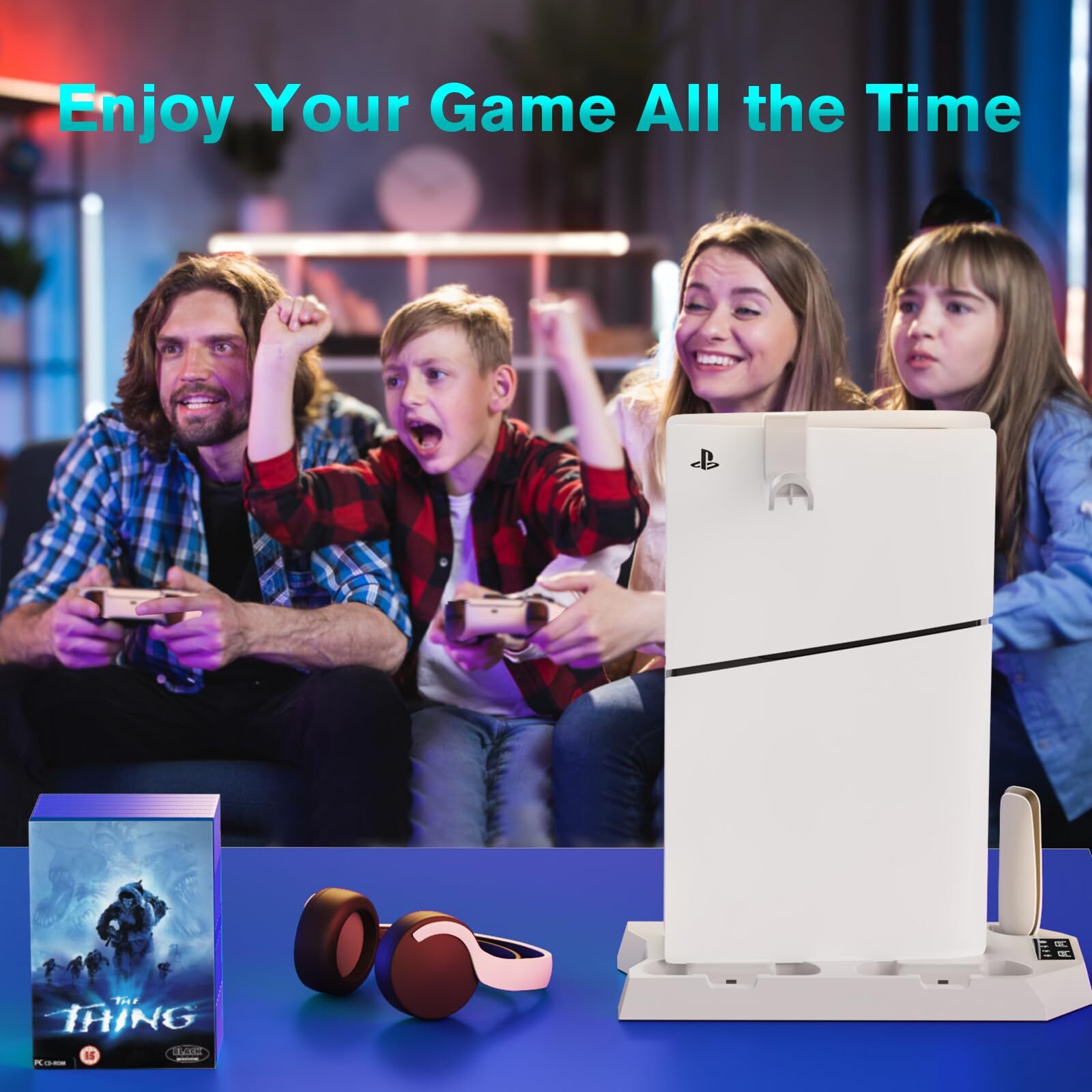 PS5 Slim Stand Cooling Fan,PS5 Controller Charging Station for Sony Playstation5