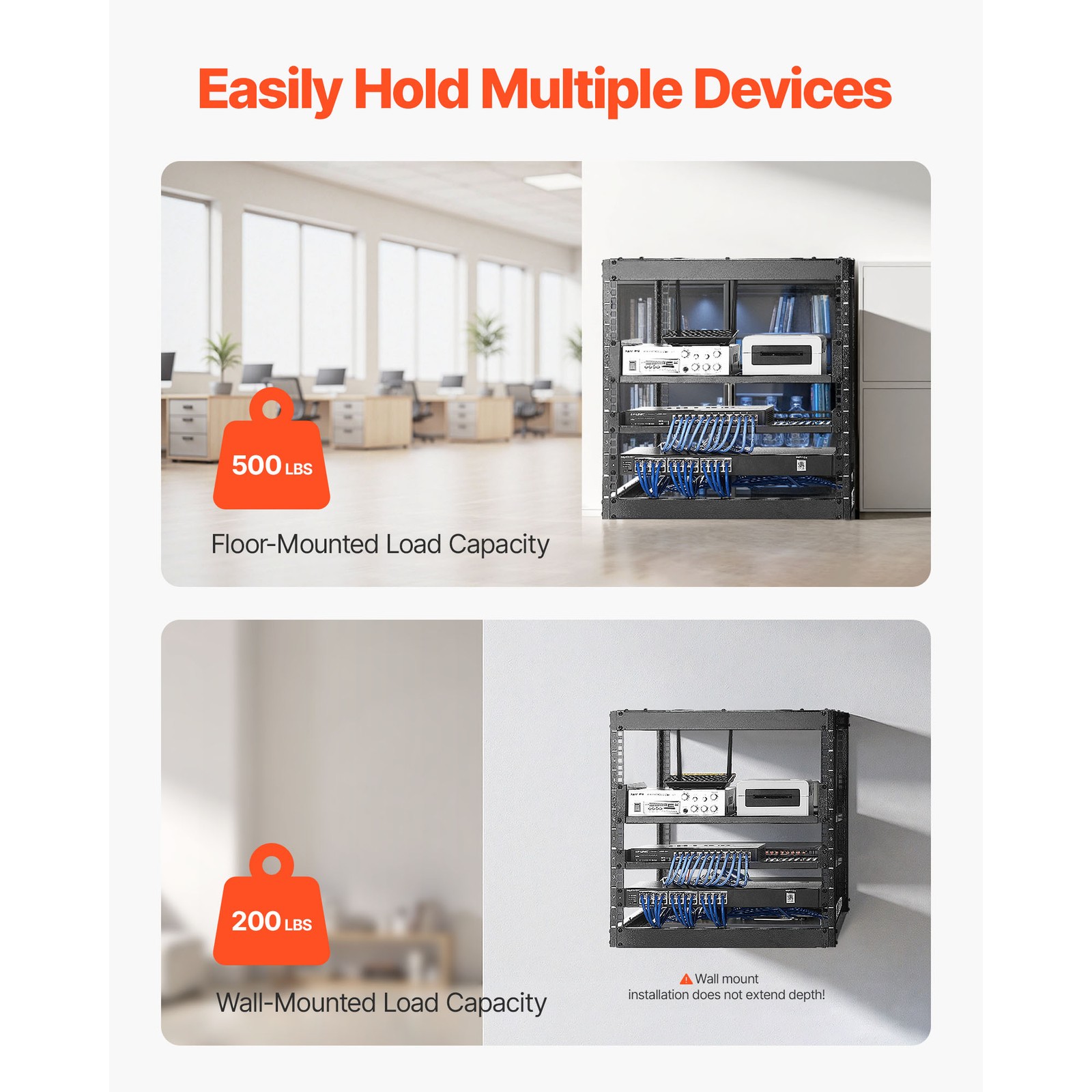 Uimoso 10U Wall-Mount Open Frame Server Rack with Adjustable Shelves