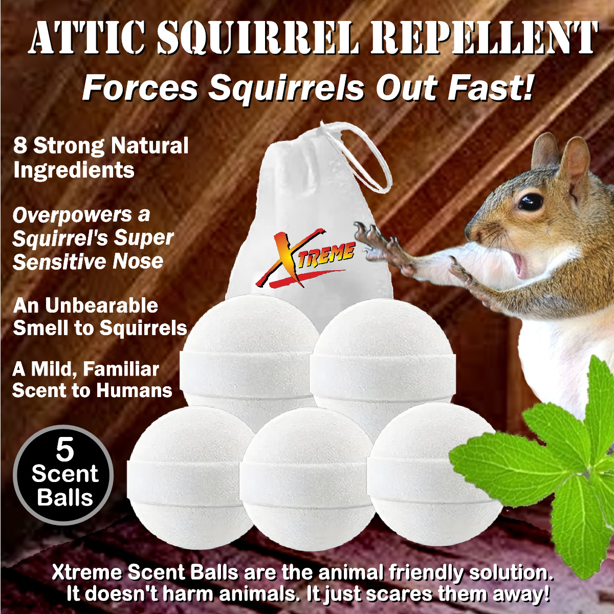 NEW! Attic Squirrel Repellent.  DRIVES SQUIRRELS OUT FAST! 5 PK
