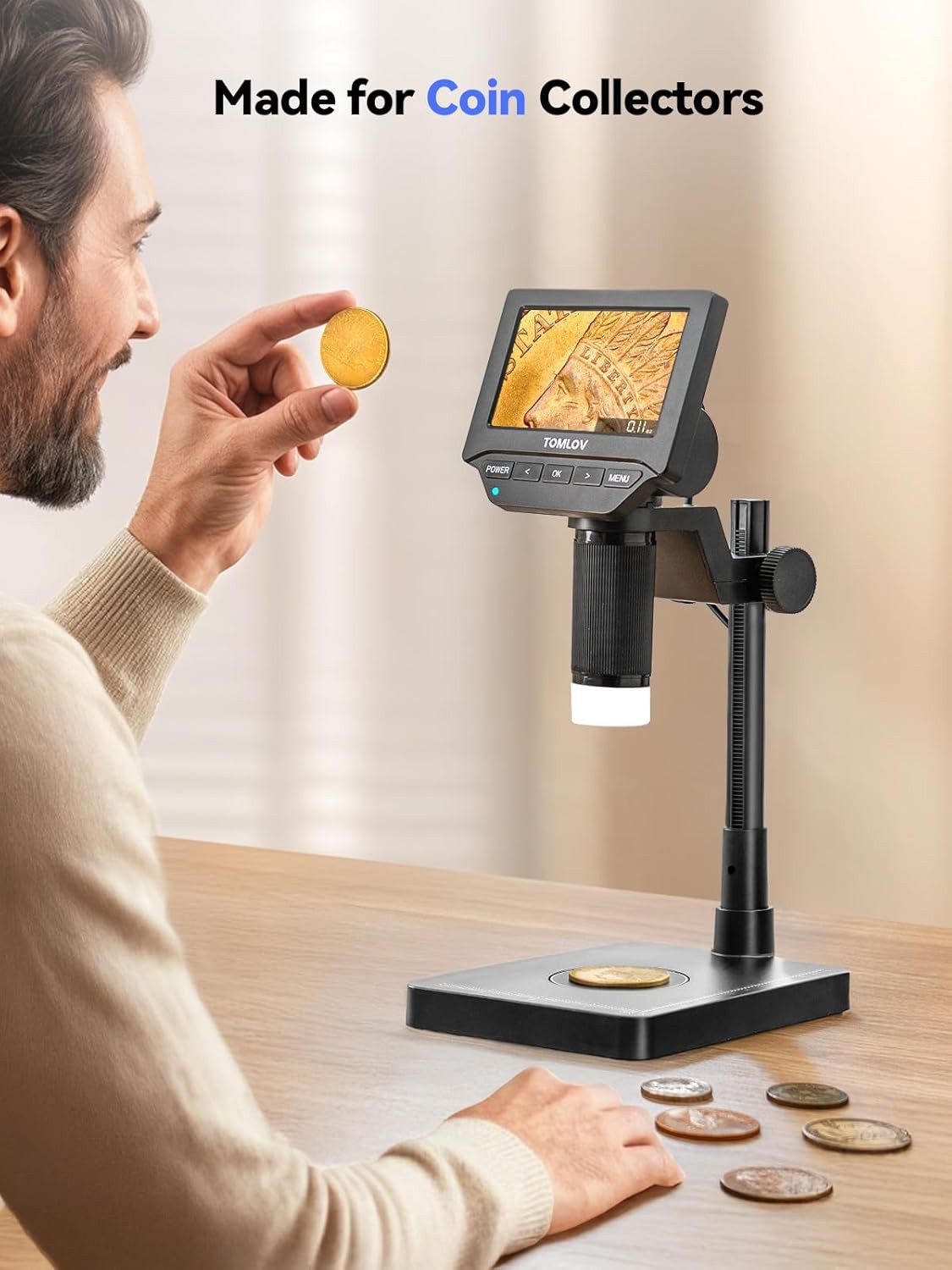 TOMLOV DM4W Microscope with Weighing Scale 4.3" Digital Coin Microscope 10–200X