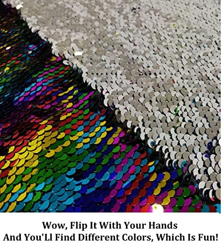 Sequin Fabric Mermaid Fabrics 3 Feet 5mm Glitter 1yard Rainbow to Silver