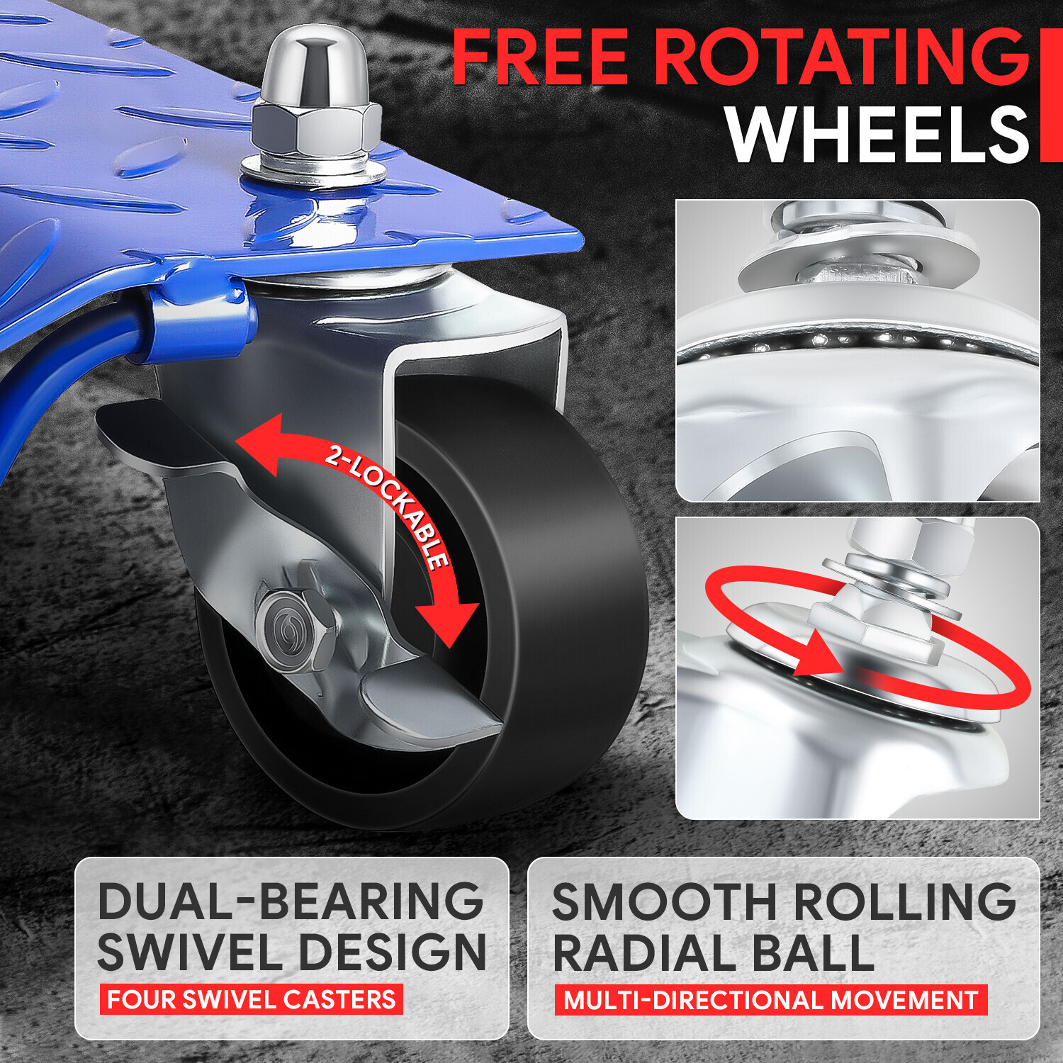 [4PCS] 6000lbs.Heavy Duty Skate Car Tire Wheel Dollies Auto Repair Slide Blue