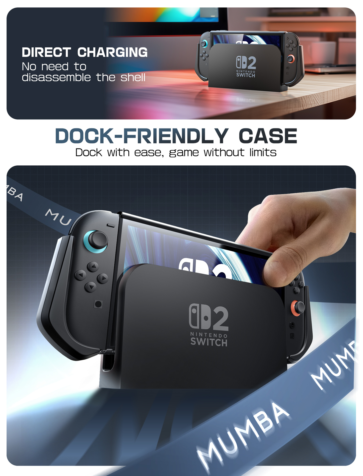 Mumba Dockable Case For Nintendo Switch 2 2025 Console Joy-Con TPU Grip Cover
