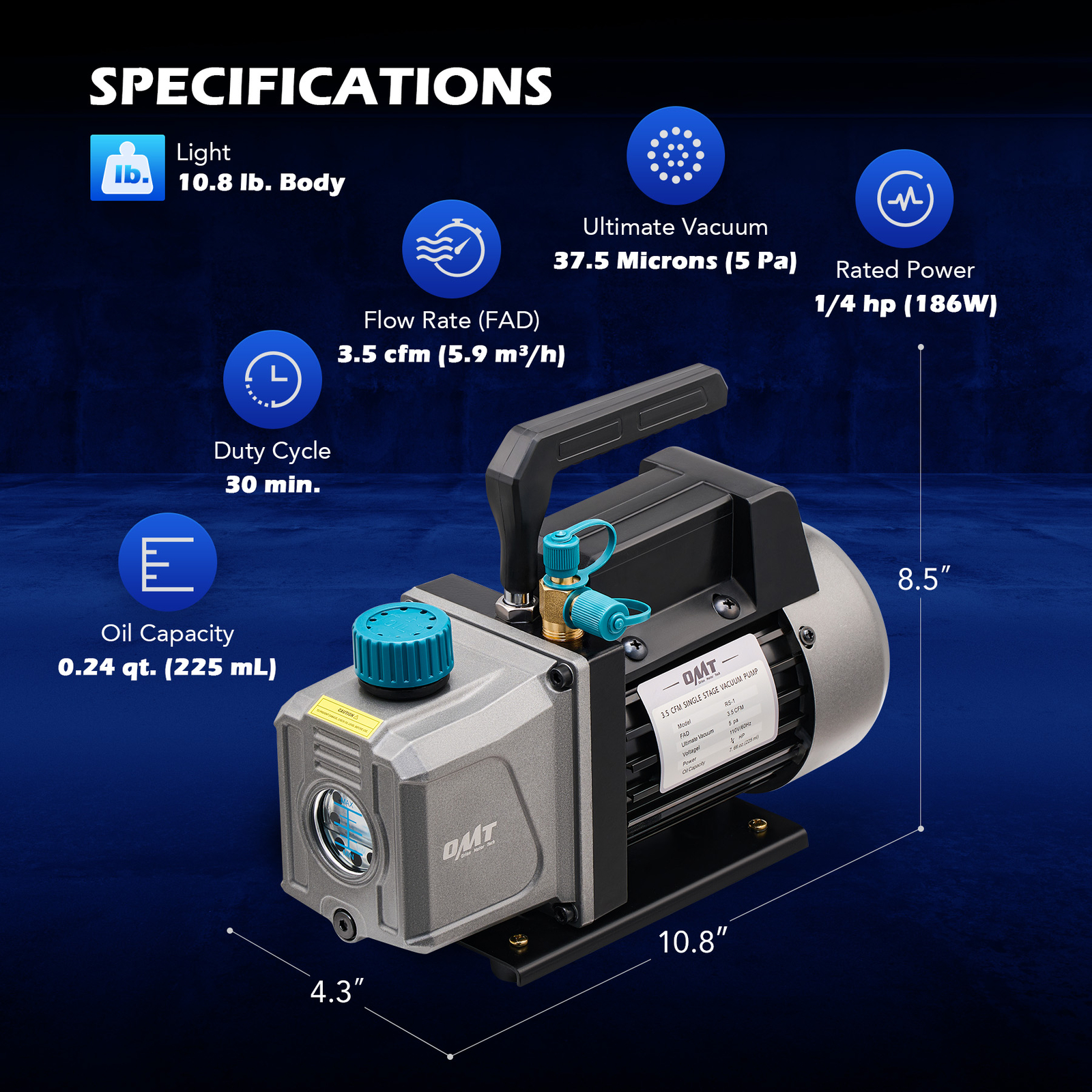 3.5cfm AC Vacuum Pump with Gauge Set for R12 R22 R134a R502 Recharge Evacuation