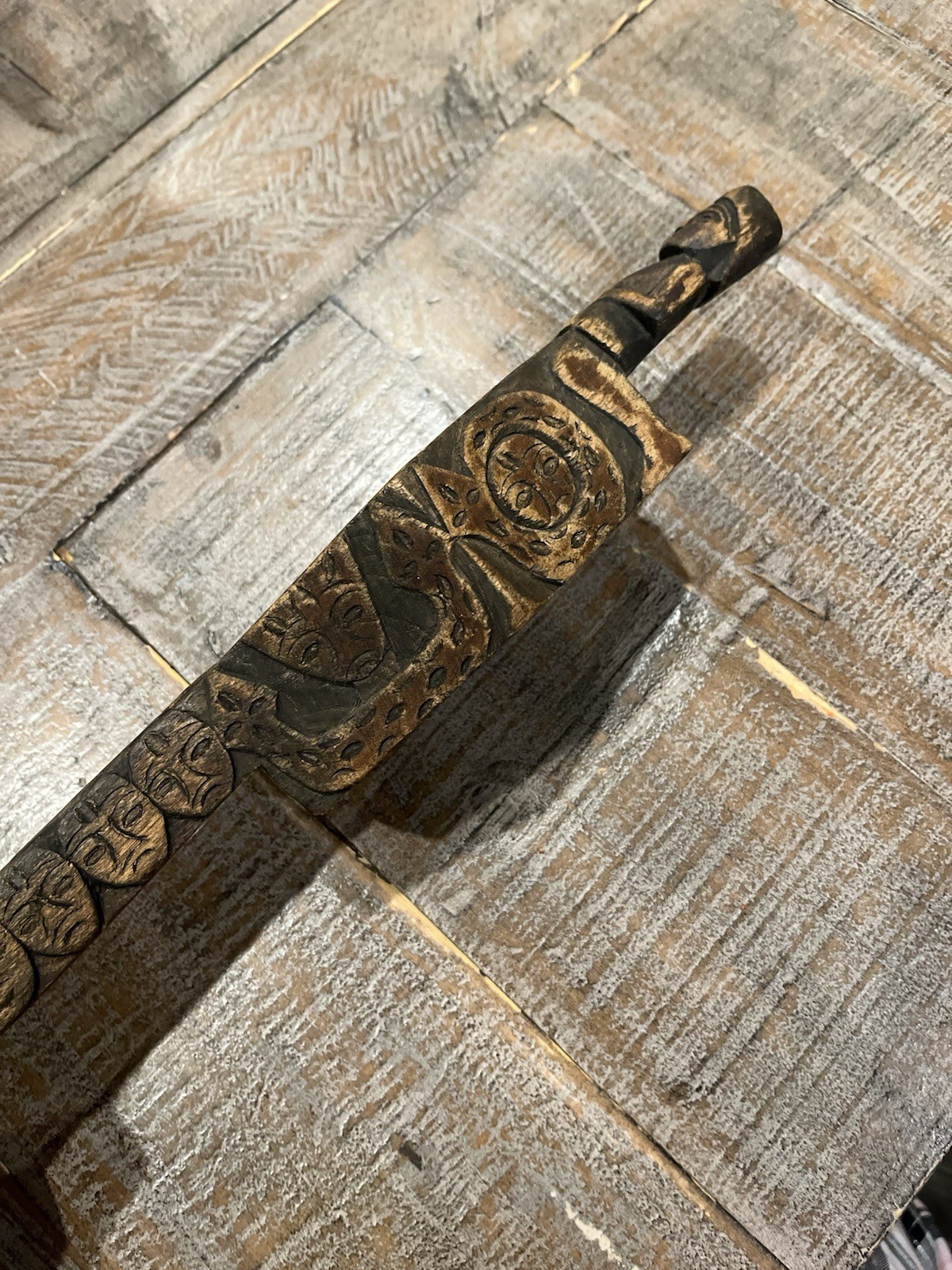 Antique Paiwan Noble Ceremonial Twin cup Linnak Hand Carve Taiwan Aboriginal 20”