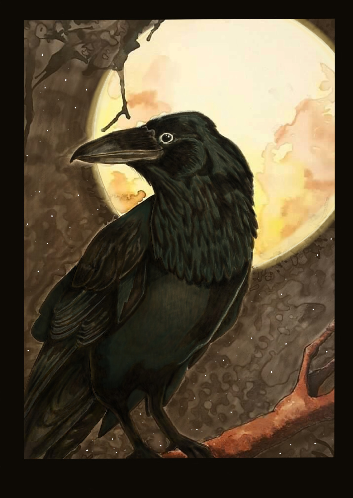 ACEO Original Art Card Limited Edition Print Raven Moon Ademade-stl