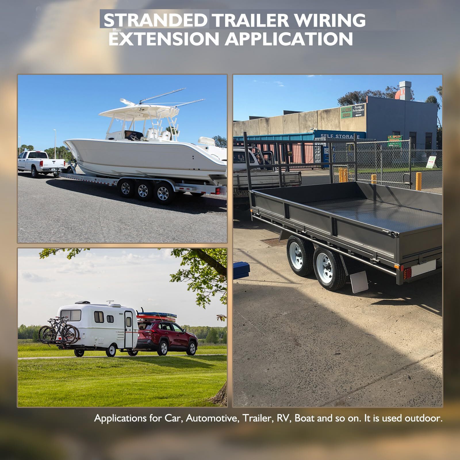 50ft Heavy Duty 14AWG 5-Way RV Trailer Wiring Harness Cable