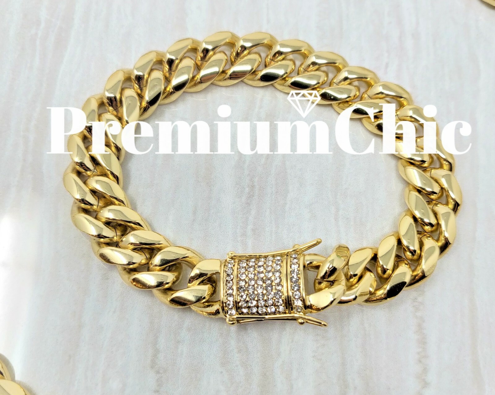 Mens Miami Cuban Link Bracelet 14k or 18K Gold Plated Stainless Steel Hip Hop
