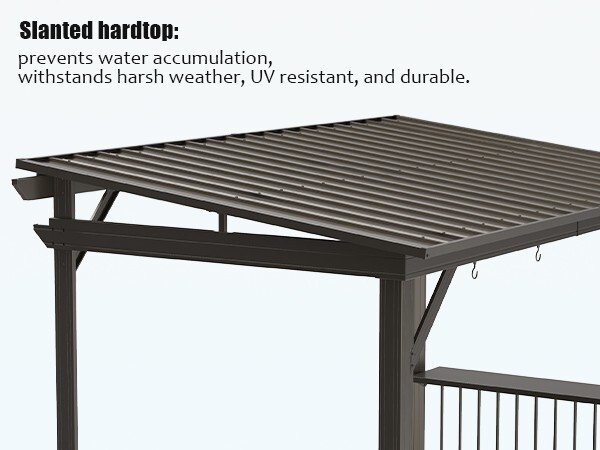 Domi Outdoor 6.5x12FT Hardtop Grill Gazebo w/2 Side Shelves &Ceiling Hook,Brown