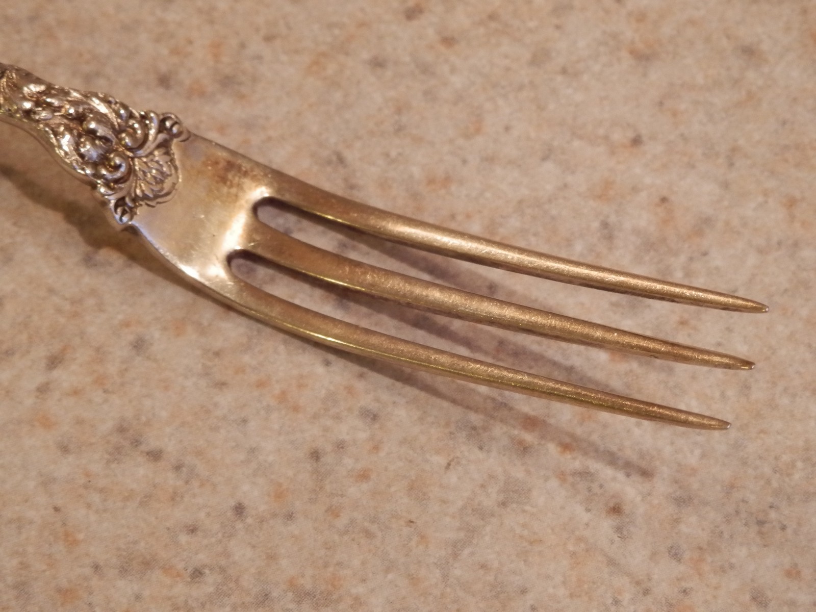 GORHAM STERLING FLATWARE CHRYSANTHEMUM PATTERN BERRY FORK GOLD WASH 4 5/8"