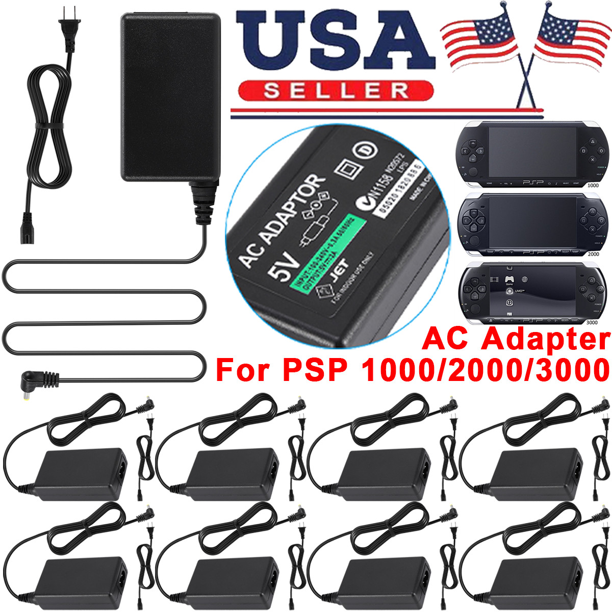 AC Adapter Home Wall Charger Cord Cable for Sony PSP PlayStation 1000 2000 3000