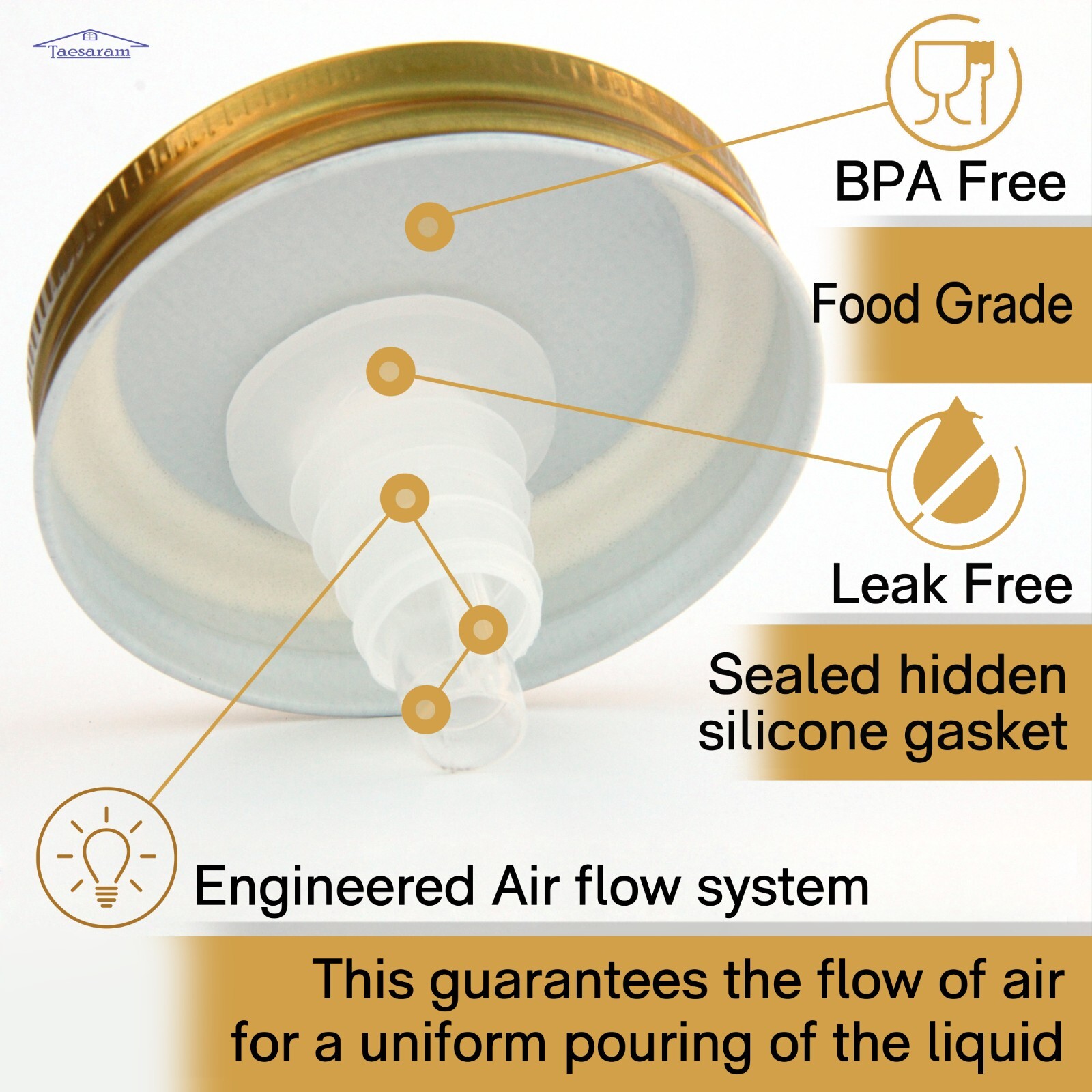 Mason Jar Pour Spouts Free Flow Regular Mouth Size 70mm dispenser Sprouting Lid