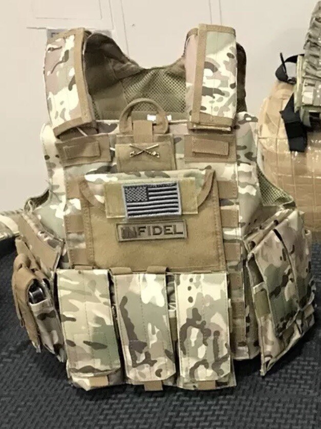 Multicam Tactical Vest Plate Carrier- Adjustable. Pouches Included