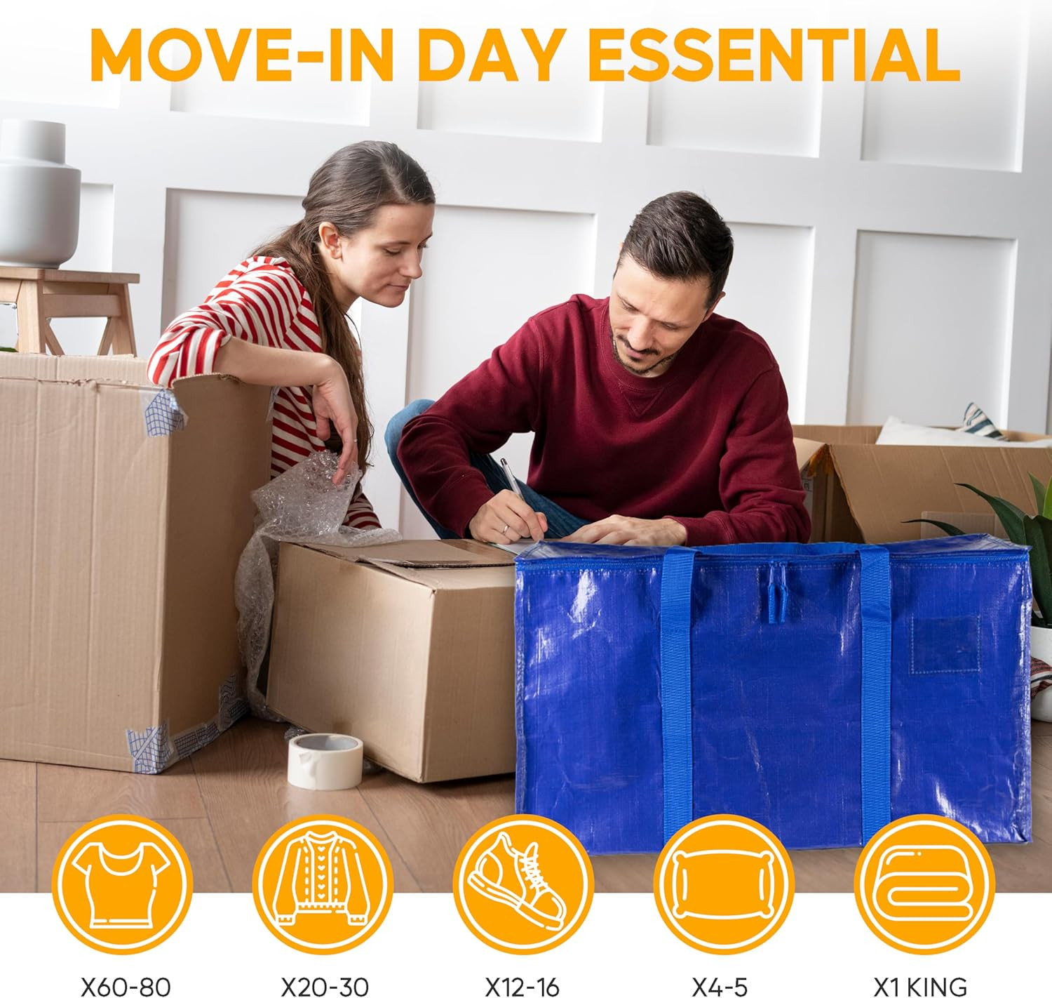 TICONN 6 Pack Extra Large Moving Bags with Zippers & Carrying Handles Heavy-D...