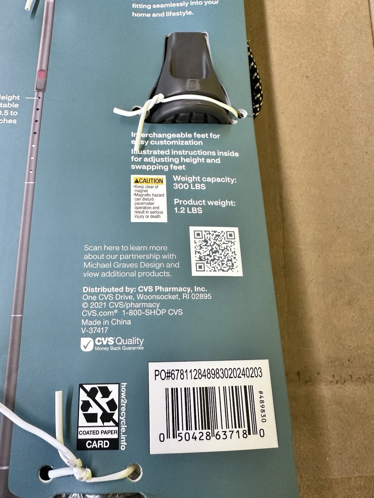 CVS Health Take Along Folding Cane By Michael Graves Design 300 LBS Capacity New