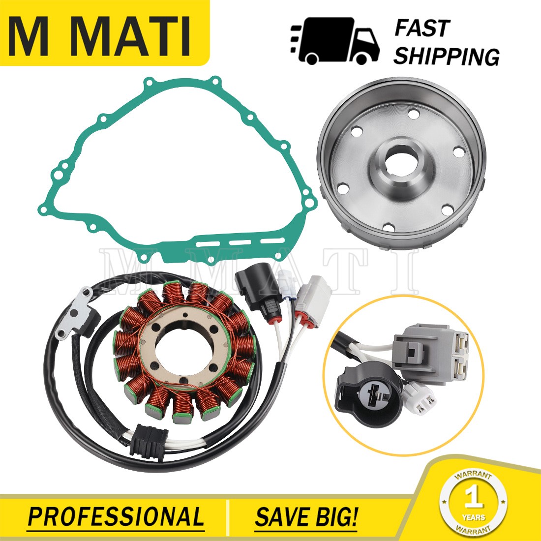 Flywheel Rotor + Stator + Gasket For Yamaha Rhino 700 YXR700 2008 2009 - 2013