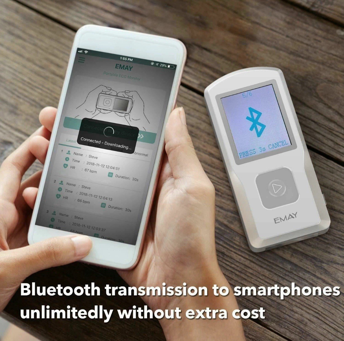 EMAY Bluetooth Portable ECG/EKG Monitor For iPhone & Android mac & Windows EMG20