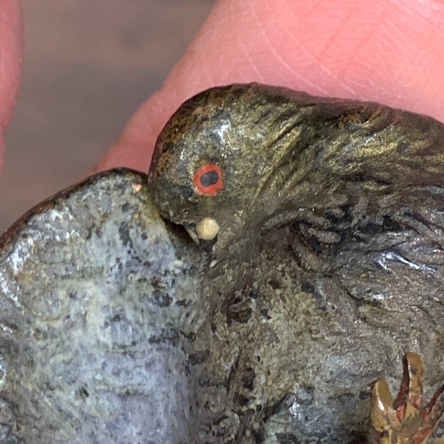 2 Lot Antique Vienna Austrian Cold Painted Bronze Pigeon Bird Figurine Preening