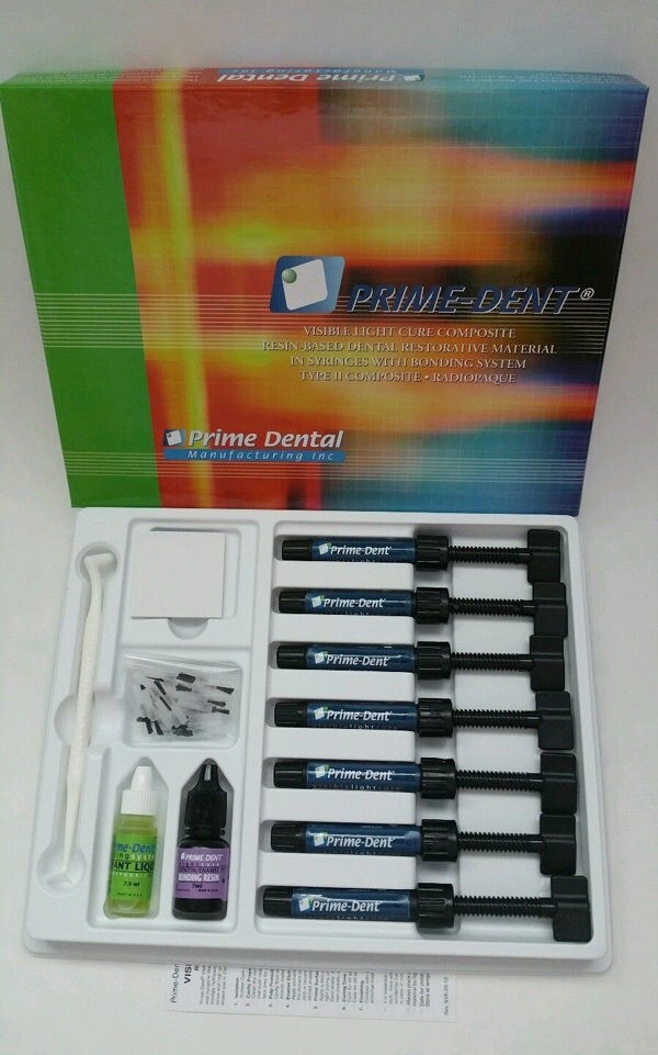 Prime-Dent Light Cure Hybrid Dental Resin Composite 7 Syringe Kit #001-010