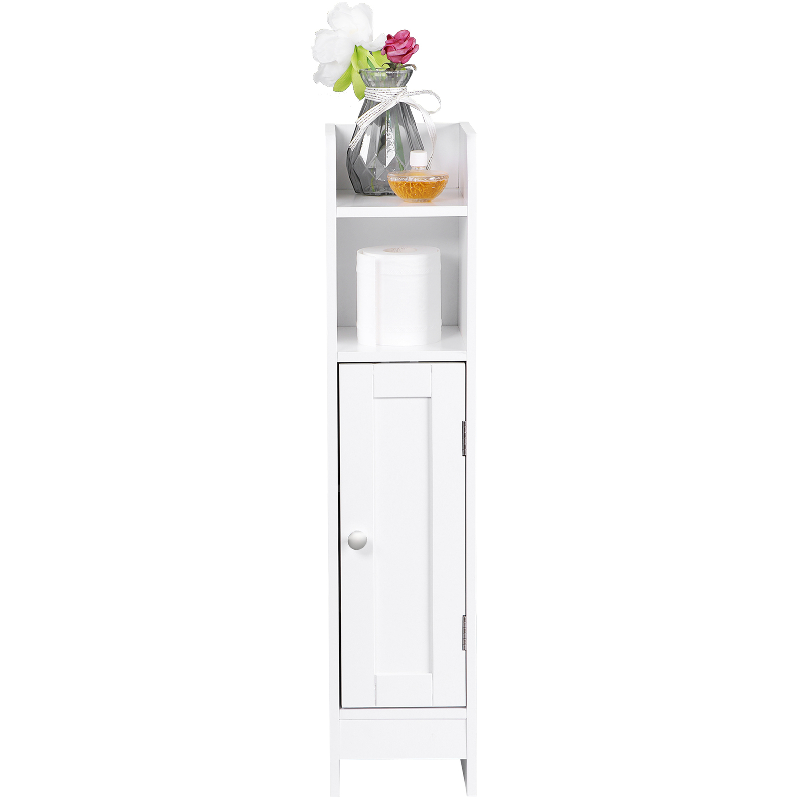 Small Bathroom Storage Cabinet White Floor Standing w/ Door & Shelves Storage
