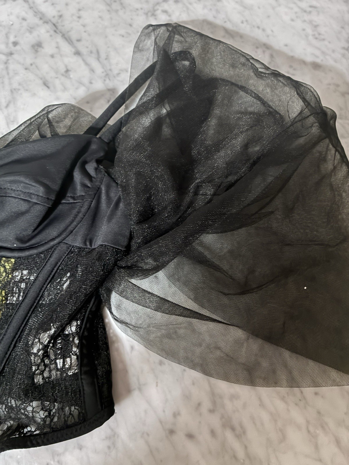 Alieva Paris Lace Black Off Shoulder Corset Bustier Sexy Small French Lace