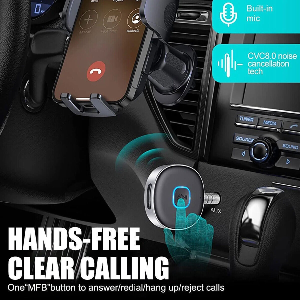 Portable 3.5mm Aux Car Adapter Bluetooth Wireless Audio Receiver Car/Home Stereo