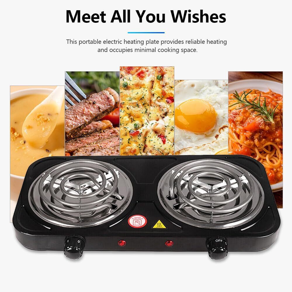 Dual Electric Stove Burner Travel Compact Small Hot Plate For Cooking - 2000 W