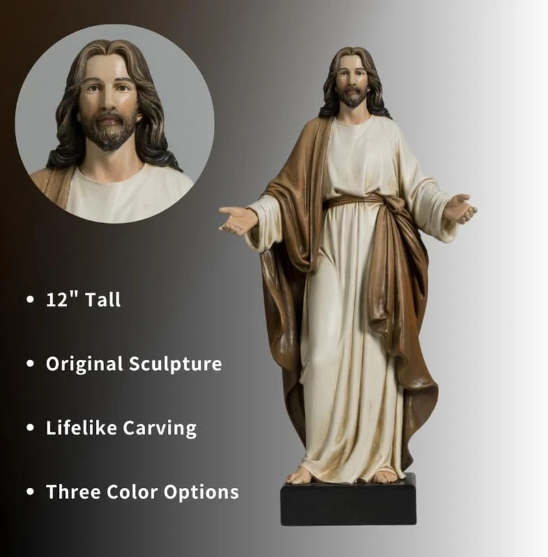 Jesus Statue 12" Hand-Painted Resin Open Arms Christian Religious Home Decor
