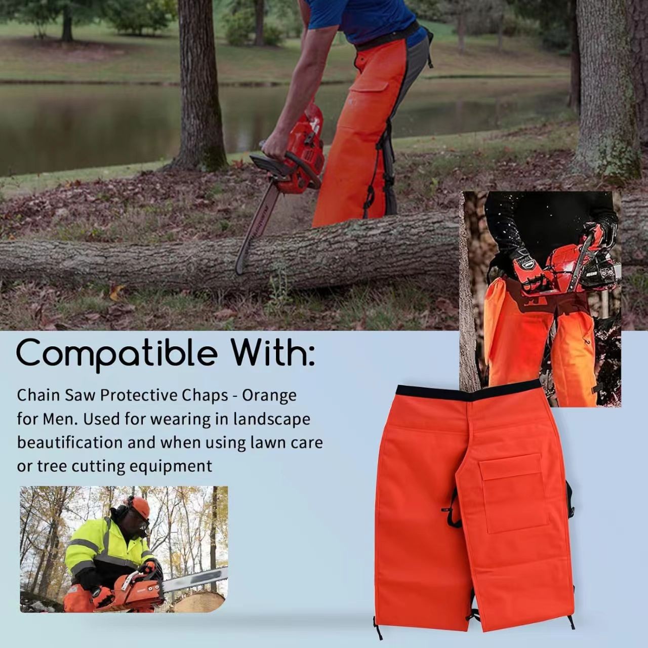 0000-886-3905 Chain Saw Protective Chaps-Orange Fits Men Waist 22-39" Adjustable