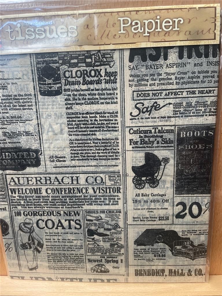 NEW 7GYPSIES Vintage  tissue paper HABERDASHERIE 2 SHEETS  each 20 x 30"