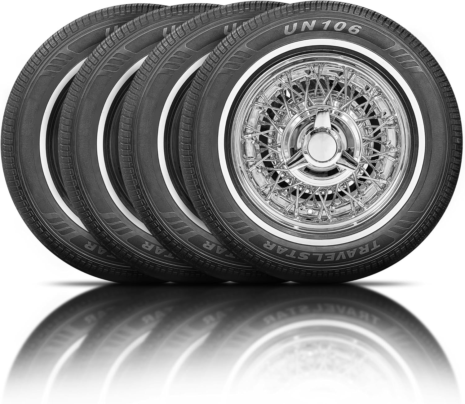 Set of 4 Travelstar UN106 155/80R13 79T 14mm White Wall A/S Passenger Car Tire