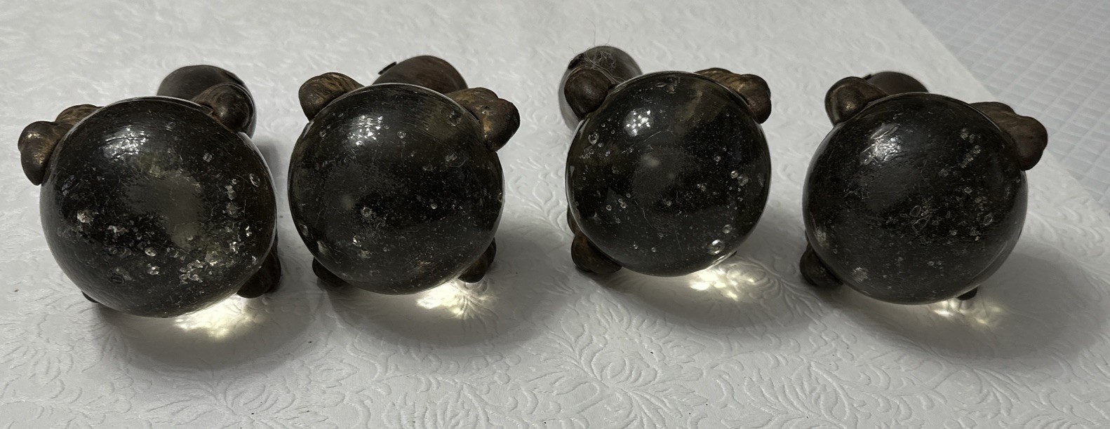 4 Glass Ball Cast Metal Dragon Claw foot feet 6" table legs Antique Victorian
