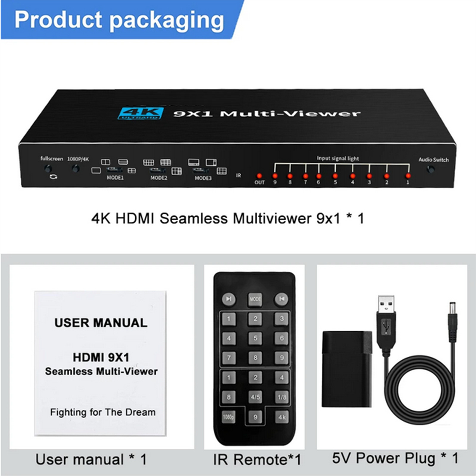 HDMI 9x1 Multiviewer 4K 30hz 9 In 1 Out 1080P Screen Multi-Viewer Switch Box