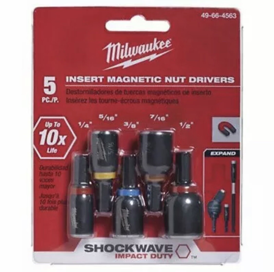 Milwaukee 49-66-4563 5 Piece Shockwave Magnetic Insert Hex Nut Driver Set