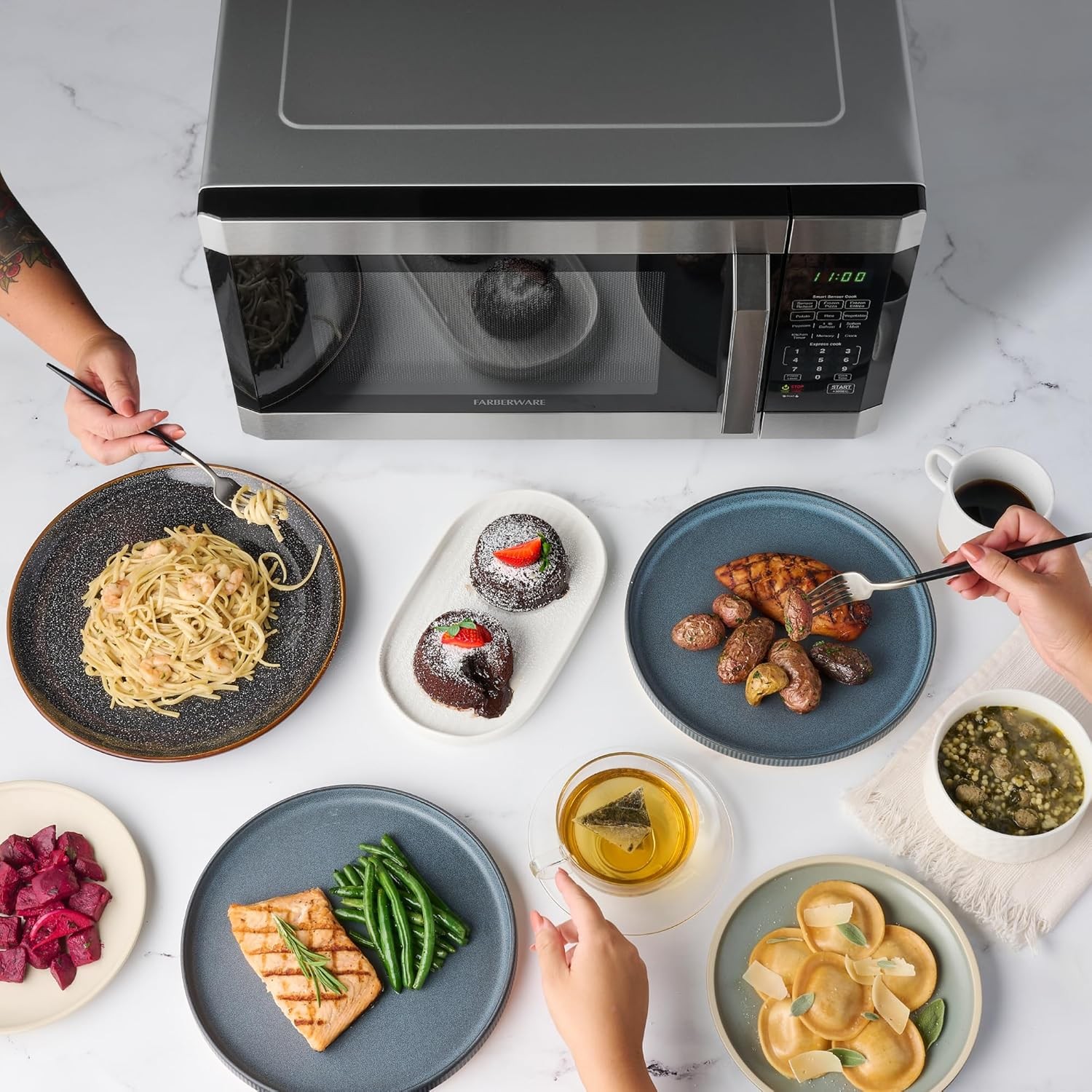 Farberware 1.6 Cu. Ft. Countertop Microwave Oven – 1100 W Power, Stainless Steel