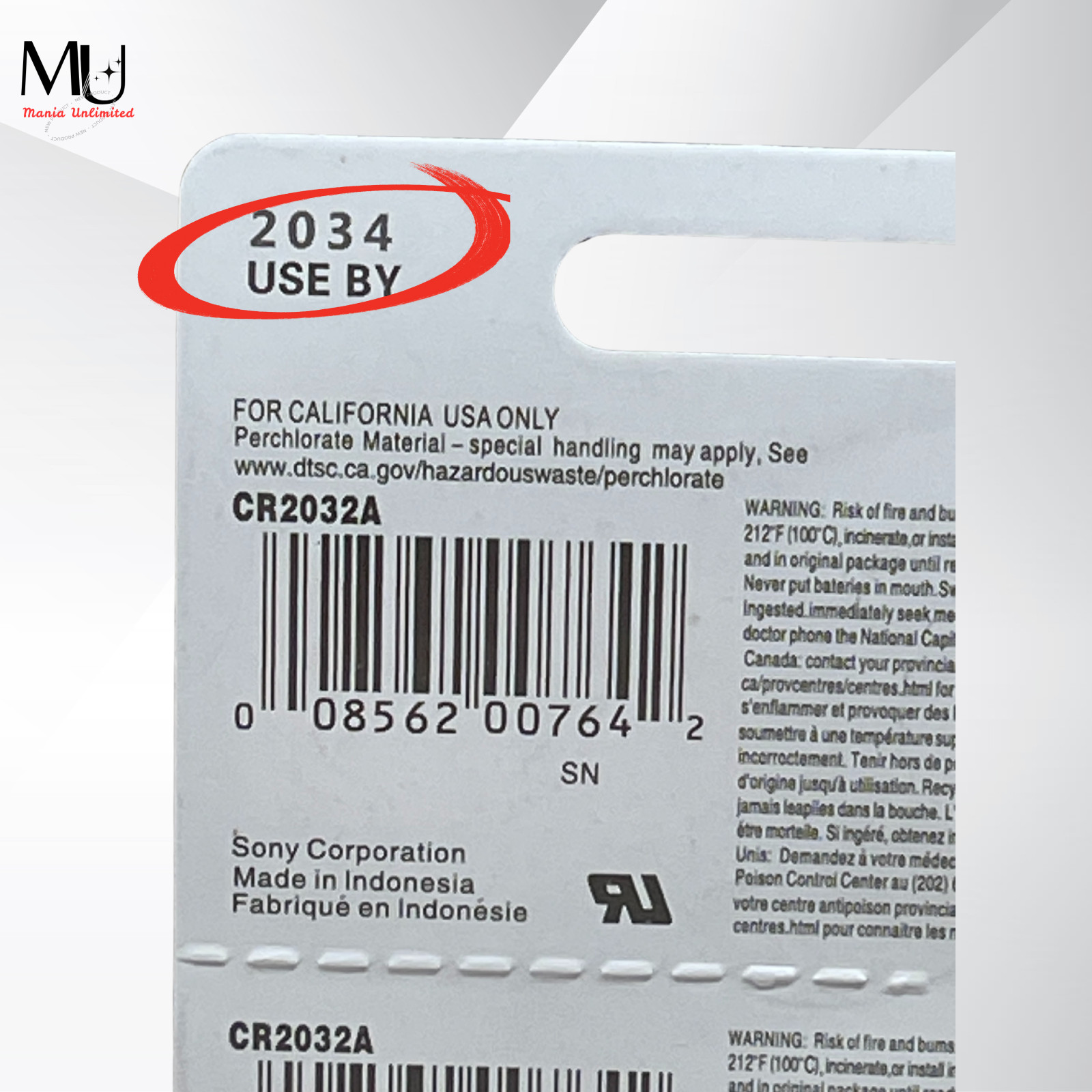 5Packs Sony CR2032 3V Button Lithium Coin Battery Expire 2034 fit ECR2032 DL2032