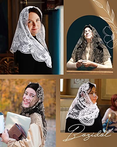 Catholic Mantilla Mass Veil - Triangle Cross Embroidery Church Lace White-1