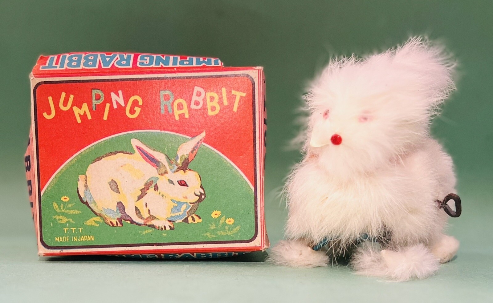 Vtg 1950's Jumping Rabbit Wind Up Toy, Made in Japan by TTT with Box, Works