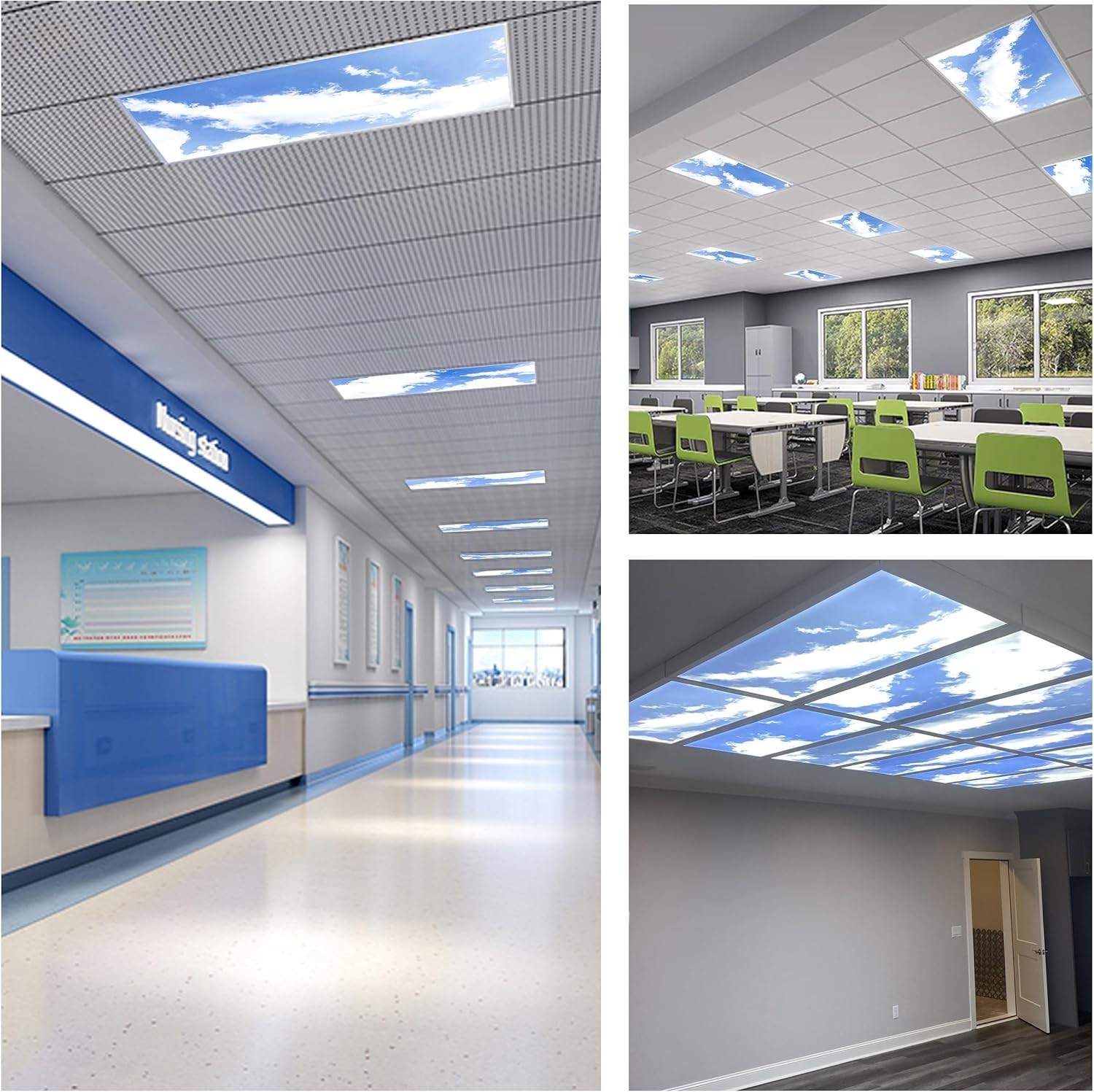 4-Pack 2x4 LED Flat Panel Light, Drop Ceiling Light Fixture with Cloud Design