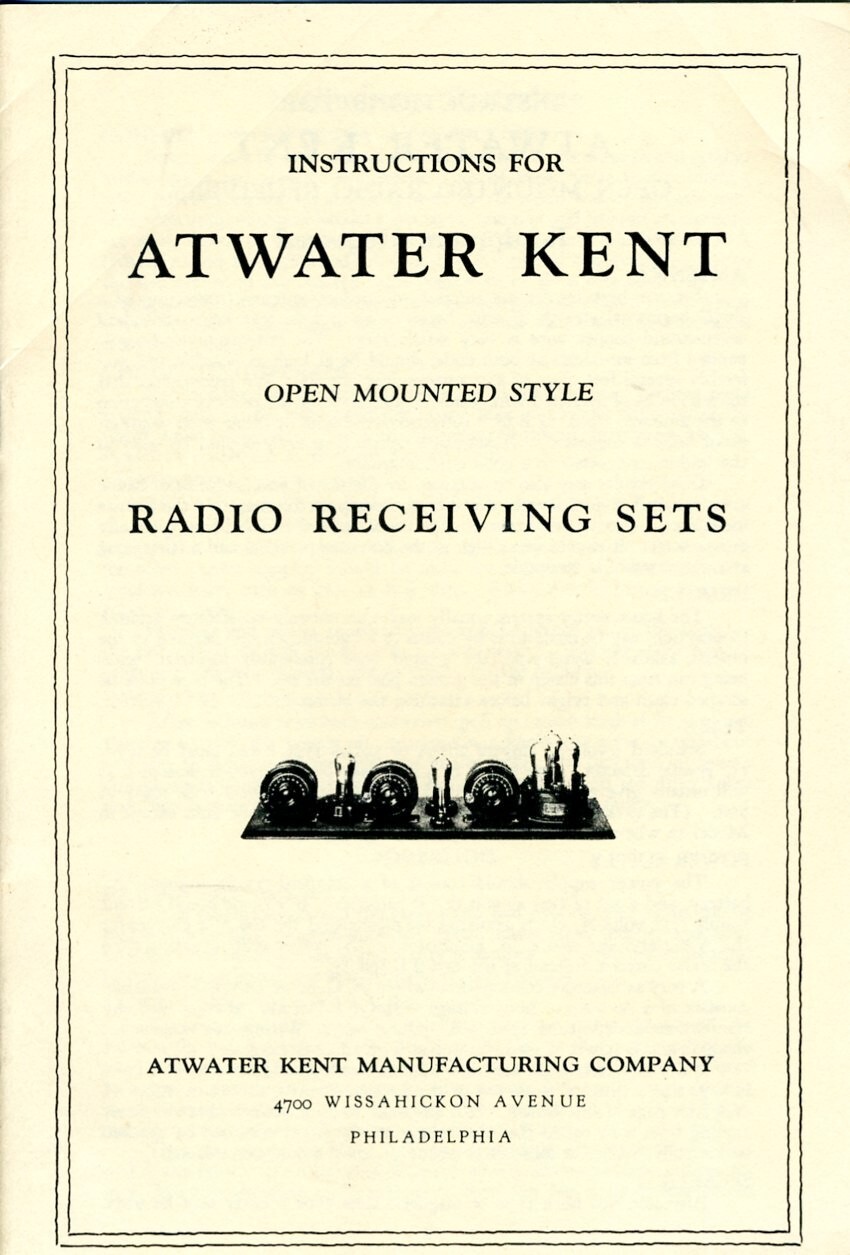 Atwater Kent Open Mounted Sets Breadboards Instructions Manual