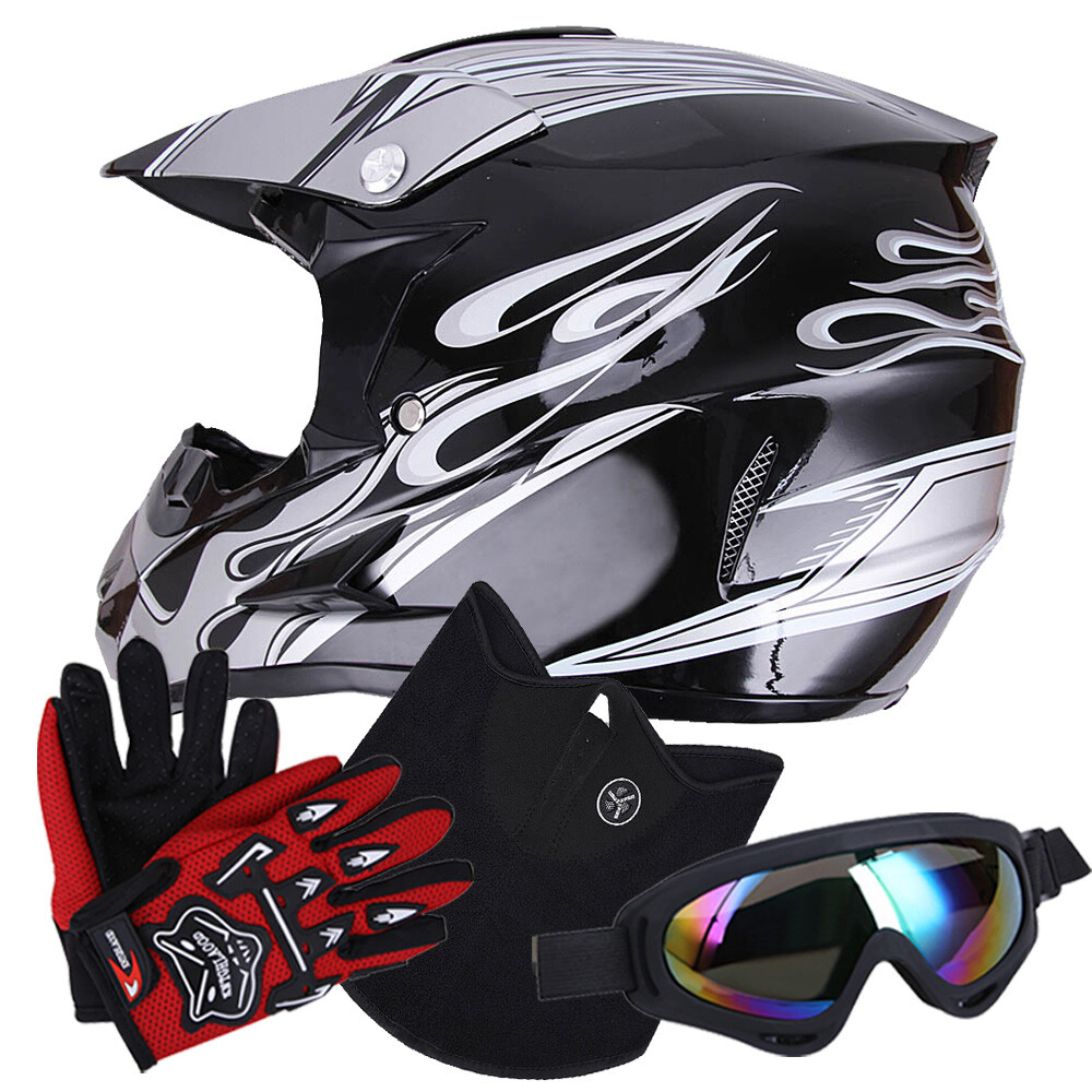 DOT Adult Motocross ATV Dirt Bike MX Off-Road Helmet + Goggles + Gloves S/M/L/XL
