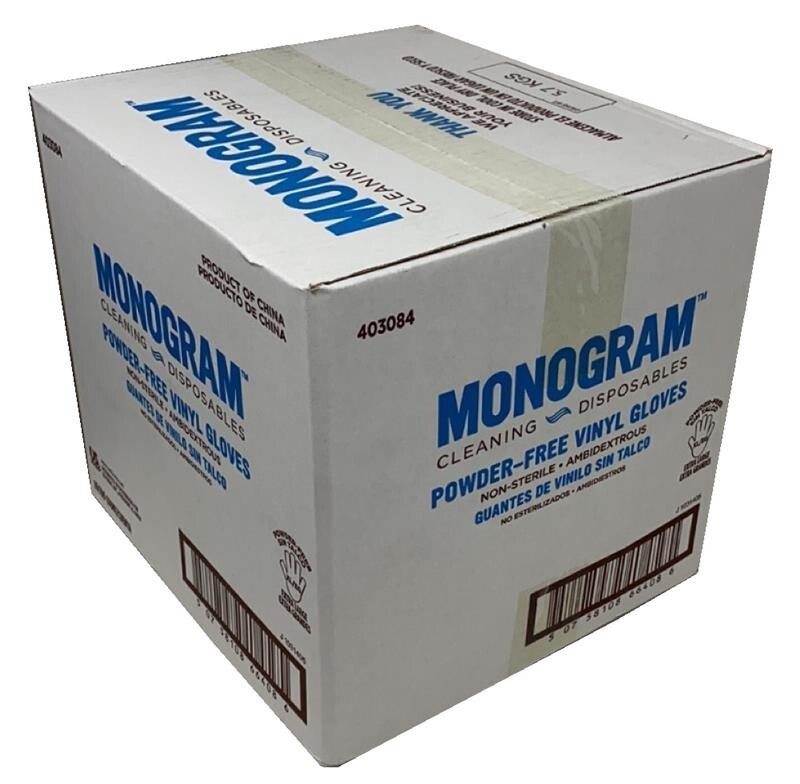 Monogram 403084 Extra Large Powder Free, Clear, Vinyl Gloves (10 box/100 gloves)